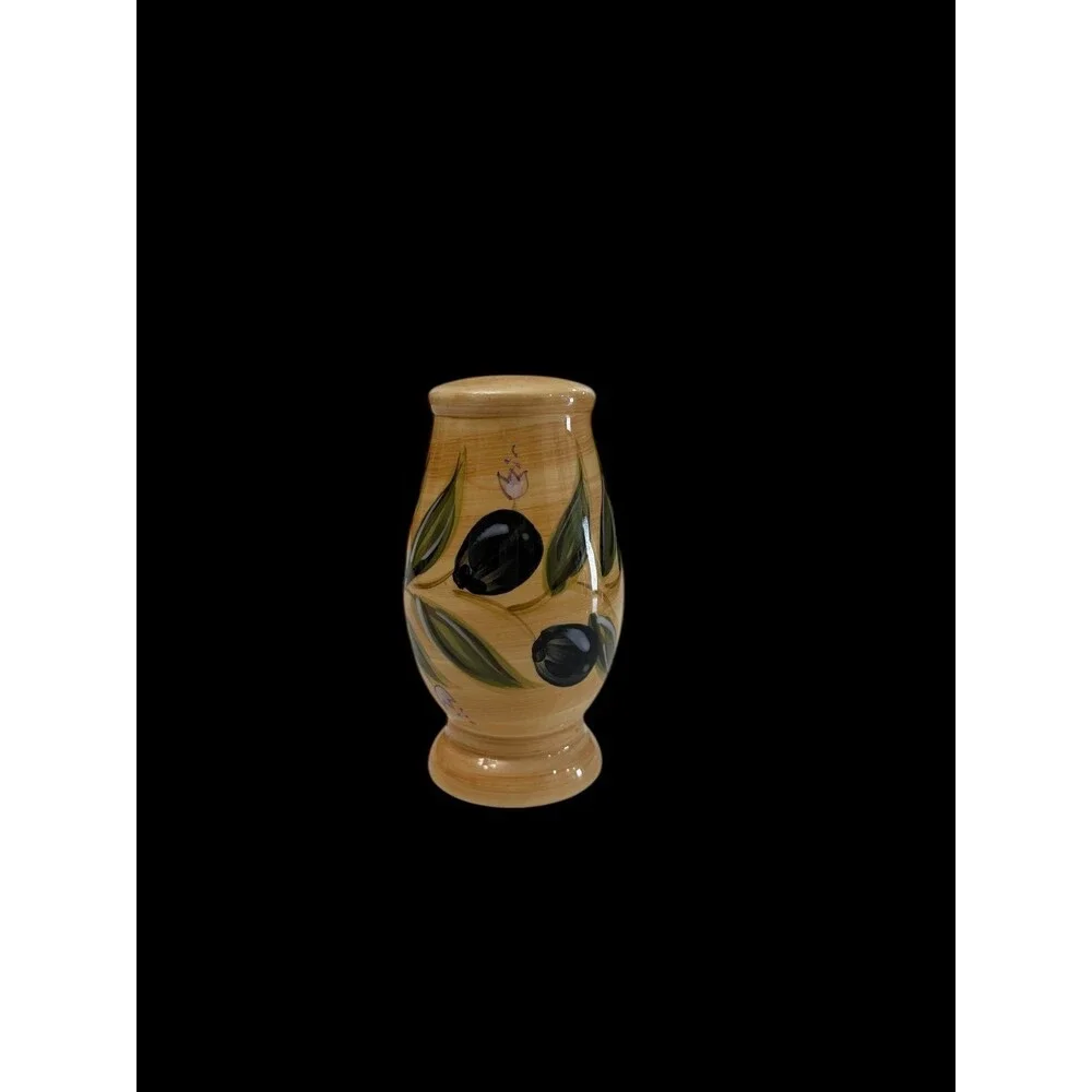 Hand Painted Olive Ceramic Salt or Pepper Shaker Beige Green Glossy Vase China